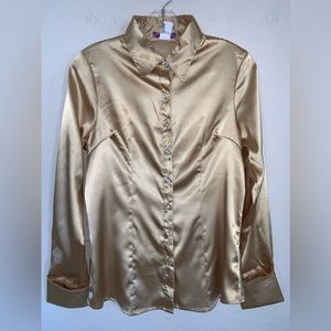 Satin Button-Down Shirt - Gold